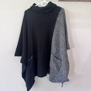 C Apparel Black and Grey Colorblock Sweater Poncho